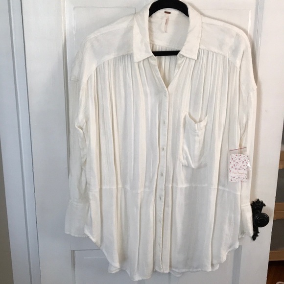 Free people over sized ivory long sleeve shirt - Picture 1 of 5